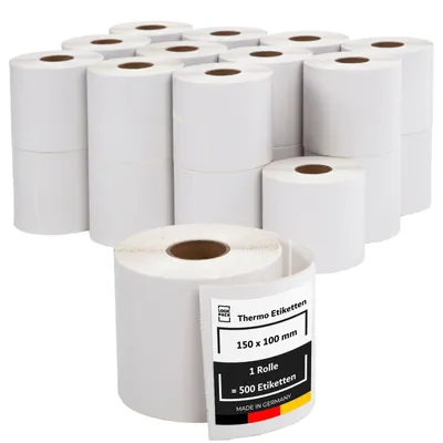 Produktbild von LOGIC PACK Thermo Etiketten 100 x 150 mm Etiketten Selbstklebend auf Rolle, 500 Stück pro Rolle, 24 Rollen