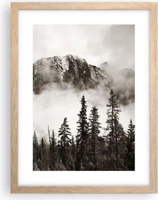 Produktbild von Gerahmtes Poster - Rahmen in heller Eiche - Nebel Berg Wald - 30x40 cm - Wand Bild - Wanddeko - Wandbilder - Kunstposter - Wandposter - Bilderrahmen - Bilder - Kunstdruck - P2NPA30x40-4936