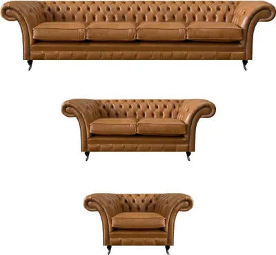 Image de Chesterfield Brown Canapés complets 4+2+1 places Salon Canapé