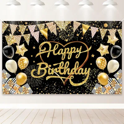 Imagen del producto de Guirnalda de cumpleaños de gran tamaño, en colores  y dorado, de 180 x 110 cm, para decoración de fiestas