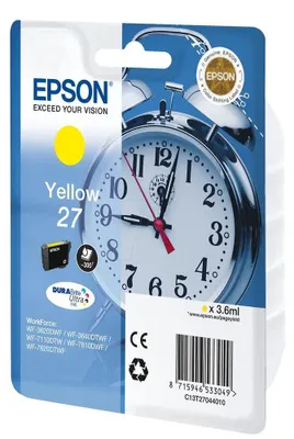 Produktbild von Epson Alarm clock Singlepack Yellow 27 DURABrite Ultra Ink, Gelb, Tinte auf Pigmentbasis, 1 Stück(e)