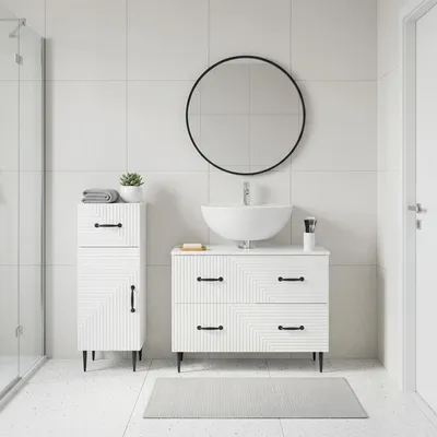 Image de Ensemble de deux meubles de salle de bain exclusifs, modèle HAARLEM, en finition blanche laquée