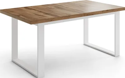 Produktbild von Rechteckiger Loft Esstisch Für Wohnzimmer - Loft Stil Industriell Esstisch Mit Weißen Metallfüßen - Ausziehbarer von 160 cm bis 240 cm -  EU - Wotan Eiche