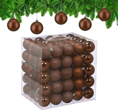 Productafbeelding van Relaxdays kerstballen, set van 100 stuks, kunststof, diameter: 6 cm, ronde kerstversiering voor de kerstboom, breekvaste kerstboomversiering, bruin