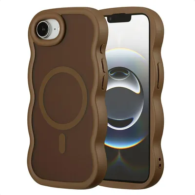 Productafbeelding van Selencia Wavy Backcover met MagSafe voor de Apple iPhone 17e / 16e - Mocha Brown