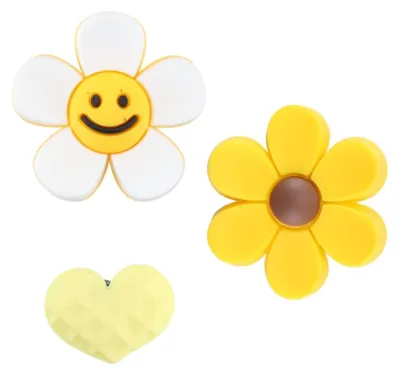 8 Schuhdeko: Herz, Sonnenblume, Chrysantheme – PVC, Gelb/Weiß