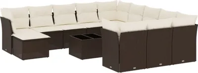 Produktbild von vidaXL 13-tlg. Garten-Sofagarnitur mit Kissen Braun Poly Rattan