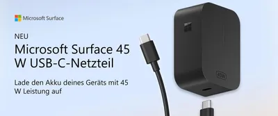 Zdjęcie produktu dla Microsoft Surface 45W USB-C, Wewnętrzna, Prąd przemienny, 20 V, 1,75 m, Czarny