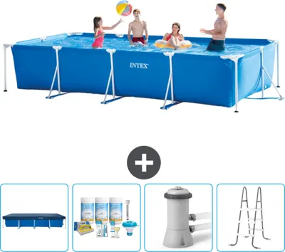 Immagine prodotto di Piscina Intex con struttura rettangolare - 450 x 220 x 84 cm - Blu - include copertura - pacchetto manutenzione - pompa filtro per piscina - scaletta
