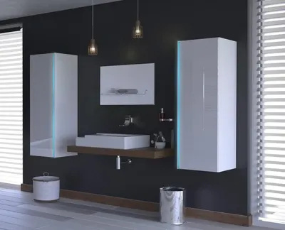 Produktbild von Furnitech ALIUS 10 II Badezimmer Bademöbel Badeschränke Spiegel Set (LED weiß, Weiß)