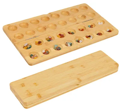 Imagen del producto de Juego de mesa Mancala de madera, plegable, de 29,5 x 19 cm, con 65 fichas, ideal para el tiempo libre