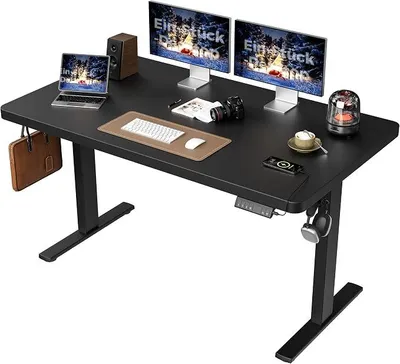 Produktbild von Höhenverstellbarer Schreibtisch mit 2 Motoren, 120 kg Tragkraft | 25 mm nahtlose Tischplatte, Schreibtisch elektrisch 140 x 80 cm, 4 Speicherplätze, Stehschreibtisch für Homeoffice, Schwarz