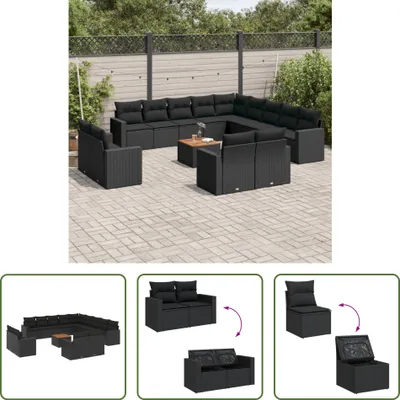 Produktbild von The Living Store 14-tlg. Garten-Sofagarnitur mit Kissen Schwarz Poly Rattan