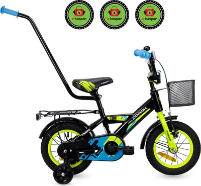 Produktbild von Kinderfahrrad - 12 Zoll - Schwarz und Grün - für 2-4 Jahre - mit Dual-Pivot-Vorderradbremse - mit Gepäckträger - Jugendfahrrad