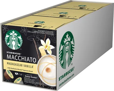 Produktbild von Nescafé Dolce Gusto Starbucks Vanilla Latte Macchiato 3er Set, Milchkaffee, Kaffeekapsel, Röstkaffee, 3x6 Portionen