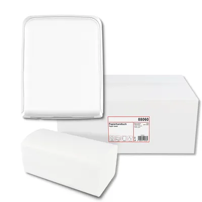 Produktbild von HyPaFol Handtuchpapierspender, Maxi, für V-Falz, weiß matt mit Papierhandtuch, V-Falz, 2-lagig, recycling weiß, 24 x 21 cm, 4.000 Blatt