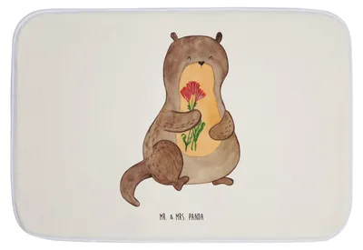 Produktbild von Mr. & Mrs. Panda Badezimmer Matte Otter Blumenstrauß - Weiß - Geschenk, duschmatte, Seeotter, Badvorleger, Badteppich, Duschvorleger, Niedlich, See, Badematte, Süß