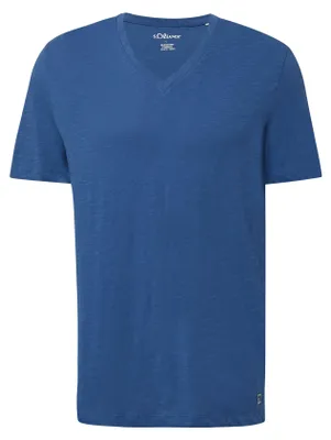 Produktbild von s.Oliver Baumwoll T-Shirt mit V-Ausschnitt, Regular Fit und Flammgarnstruktur