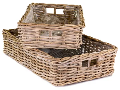 Produktbild von Pflanzschalen 2er Set in 53 x 33 cm & 60 x 40 cm aus Rattan