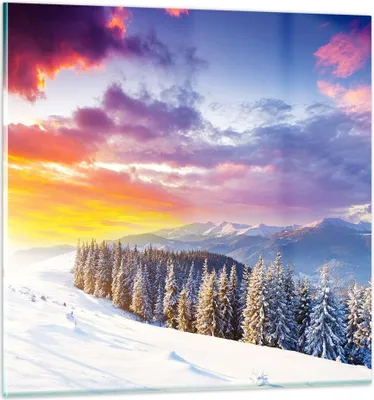Produktbild von Bilder auf glas - Berge Schnee Winter - 50x50cm - Glasbilder - Wandbilder - Kunstdruck - zum Aufhängen bereit - Wanddekoration aus Glas - Glas Bilder - Wandbild auf Glas - Einteilig - GAC50x50-3605
