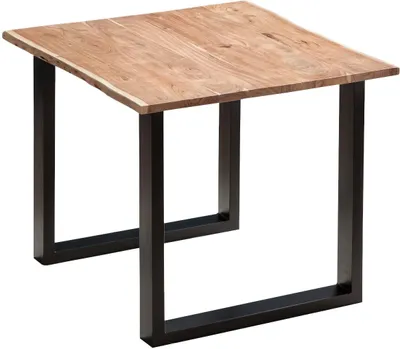 Produktbild von Esszimmertisch 80x80 cm Quinn, echte Baumkante, naturfarben, massiver Esstisch aus Akazienholz, Metallbeine Schwarz, Baumkantentisch