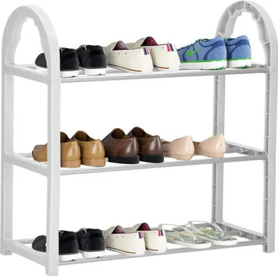 Productafbeelding van Schoenenrek, schoenenhouder, schoenenstandaard met 3 niveaus, metalen rek, 47,5 x 49 x 19 cm - lichtgrijs