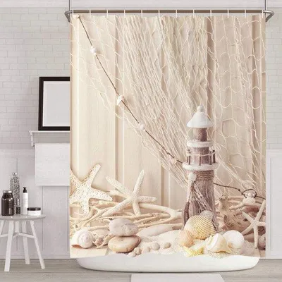 Produktbild von Famanu Duschvorhang 120 x 200 cm - Muschelprint - Anti-Schimmel - Beige