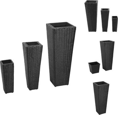 Produktbild von vidaXL Garten-Hochbeet 3-tlg. Poly Rattan Schwarz -  Blumentöpfe & Pflanzgefäße