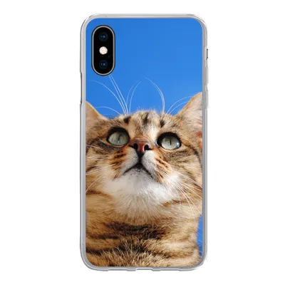 Produktbild von MuchoWow® Handyhülle Schutzhülle Hülle für iPhone X Katze - Braun - Luft - Mädchen - Jungen - Kinder Silikon Softcase Handy Hülle - Handyhülle