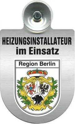 Produktbild von Einsatzschild mit Saugnapf - Heizungsinstallateur - im Einsatz incl. Regionenwappen nach Wahl 393817 Color - Region Berlin