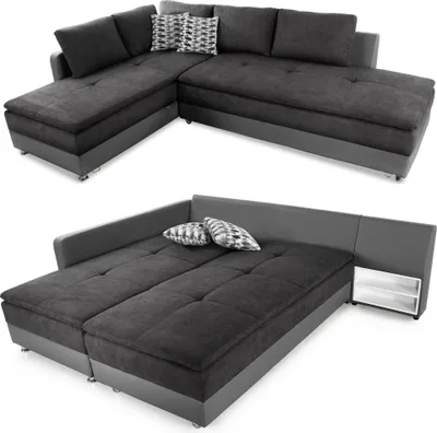 Produktbild von Federkern Ecksofa Doppelbett Dauerschläfer Bettkasten Couch in Anthrazit / Grau / 15106