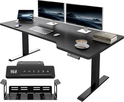Produktbild von HöHenverstellbarer Schreibtisch 160x70 cm L-Form, Gaming Tisch Elektrisch Höhenverstellbar, Ergonomie Bürotisch mit 4-Memory-Funktion & Kabelmanagement, großer Monitorplatz Stehpult, Schwarz