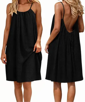 Imagen del producto de Solidchoice - Vestido de verano para la playa, sin mangas, con tirantes finos