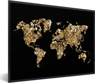 Produktbild von MuchoWow® Gerahmtes Poster Weltkarte - Schlange - Design 40x30 cm - Poster mit Schwarzem Bilderrahmen Wandposter Rahmen Foto Bilder - Kunstposter - Wanddekorationen