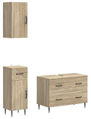 Immagine prodotto di vidaXL Sistema di mobili da bagno in 3 pezzi, modello HAARLEM, finitura Sonoma