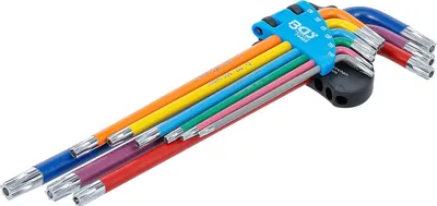 Immagine prodotto di BGS Set di chiavi angolari multicolore extra lunghe con profilo a T (per Torx) con foro T10 - T50 9 pezzi - 74462
