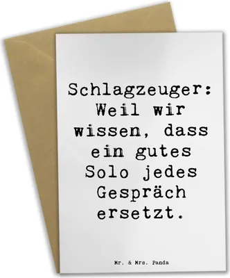 Produktbild von Mr. & Mrs. Panda Grußkarte Spruch Schlagzeug Solo - Weiß - Geschenk, Grußkarten, Musik, Instrument, Musiker, hochzeitskarten, Trommeln, Beats, Band, Lernen, osterkarten