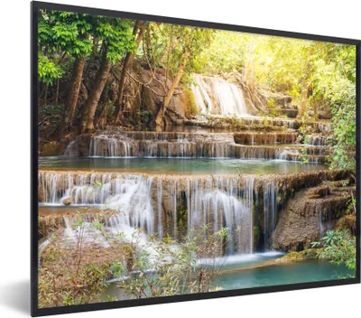 Produktbild von MuchoWow® Gerahmtes Poster Sonne - Wasserfall - Landschaft 80x60 cm - Poster mit Schwarzem Bilderrahmen Wandposter Rahmen Foto Bilder - Schwarzem - Mit Gestell