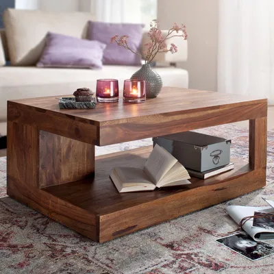Produktbild von WOHNLING Couchtisch Sheesham Massivholz 90x60x40 cm Wohnzimmertisch braun Wohnzimmermöbel modern Massivholzmöbel Echtholz