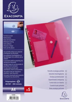 Produktbild von Exacompta 57380E Prospekttaschen PP gelocht A4 Farben sortiert Packung 5 Stück