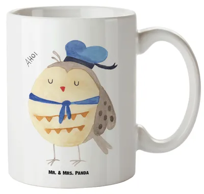 Produktbild von Mr. & Mrs. Panda Haferl Eule Matrose - Weiß - Geschenk, Owl, Hochzeitstag, Große Tasse, Kaffeepott, jumbotasse, Ehe, steingut, Jumbo, weisse, Freundin