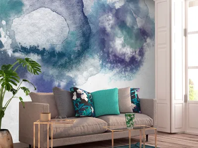 Produktbild von Vlies Fototapete Abstrakt 400x280 cm Tapeten Wandtapete XXL violett blau grau wie gemalt f-A-0890-a-c