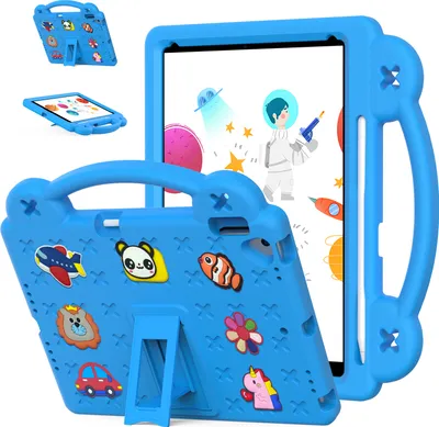Obrázek produktu pro Ochranné pouzdro pro iPad 10.2 2021/2020/2019, iPad 9th/8th/7th Gen, roztomilé dětské pouzdro, odolné proti nárazům s držadlem a stojánkem Modrý