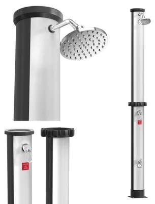 Image de Douche solaire XINZI 40 L avec pomme de douche à effet pluie et douche pour les pieds, douche de jardin solaire pouvant atteindre 60 °C avec un réservoir d'eau spacieux, pour la douche de piscine et le camping (argent-noir)
