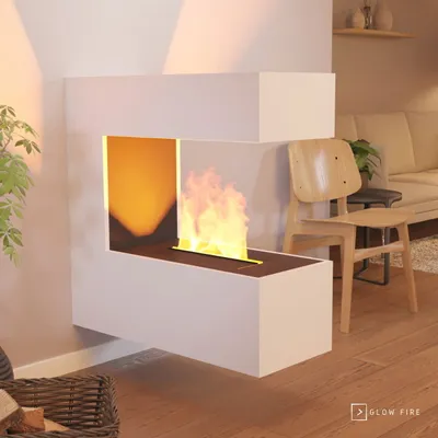 Produktbild von GLOW FIRE Elektrokamin 'Schiller Wall' | Wasserdampf Kamin mit OMC 400 inkl. Holz in weiß als Raumteiler | HxBxT: 90x90x37 cm