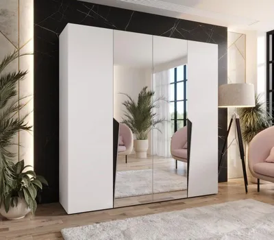 Produktbild von Viertüriger Kleiderschrank 200 cm SORAYA 2 - weiß / schwarze Griffe