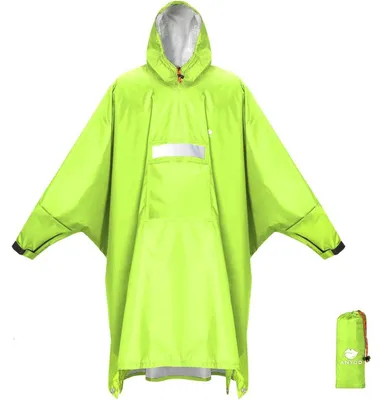 Produktbild von Regenponcho mit Ärmeln, wasserdicht, belüftet, Kapuze, Einheitsgröße, C-Grün Gelb