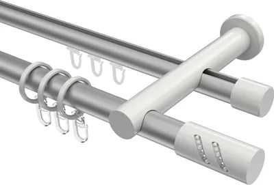 Produktbild von Interdeco Rundrohr-Innenlaufstange / Gardinenstange (Kombination) Silbergrau / Weiß, Typ Platon Zoena (Glitzerzylinder), 20 mm Ø 2-läufig, 180 cm