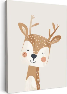 Produktbild von Leinwand Bilder 50x70 cm - Kinder Beige - Hirsch, Bilder Wohnzimmer Modern, Wanddeko