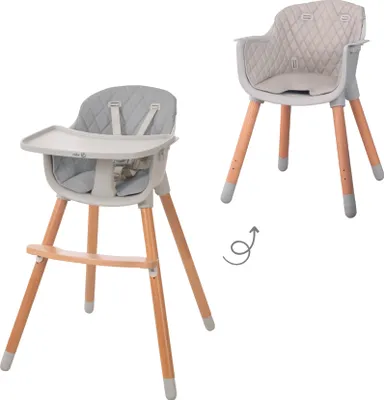 Produktbild von roba 2in1 Hochstuhl und Kinderstuhl 'StyleUp wood' inkl. Sitzpolsterung in grau